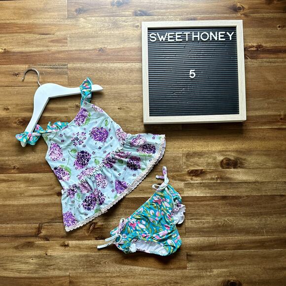 NEW SweetHoney Maddi Tankini Swimsuit Bedhead Hydrangea Purple Green Floral 5 - Picture 1 of 9